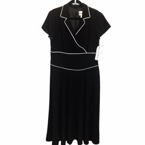 Danny & Nicole Black Midi Dress with White Trim